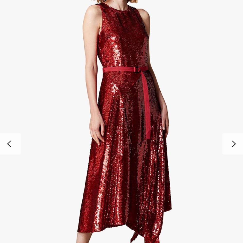 Karen Millen Red Sequin Asymmetrical Midi Dress